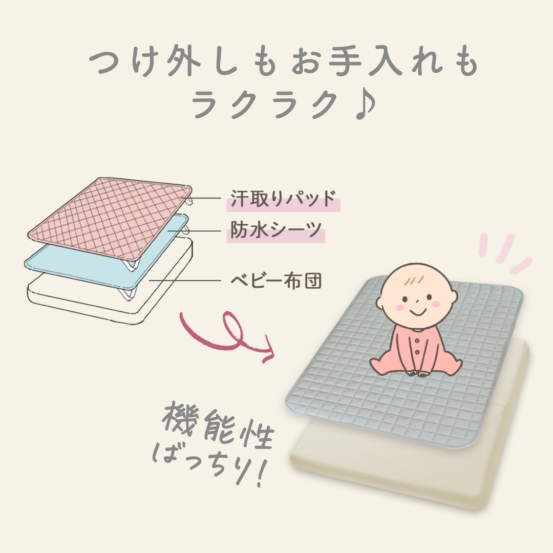 ベビー防水敷きパッド 70×120cm 2枚入り（ミルキーホワイト×いちごみるく【2枚組】）