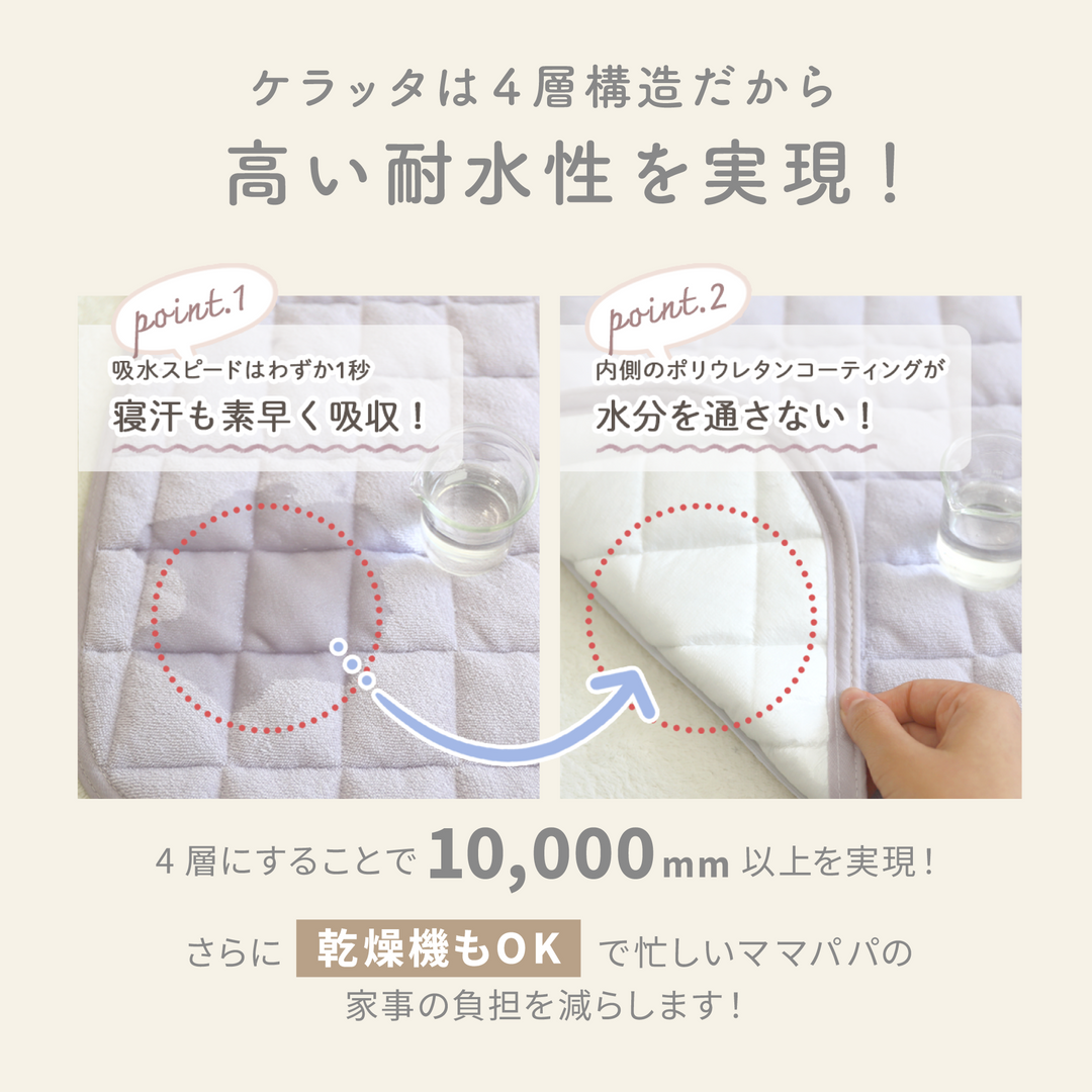 ベビー防水敷きパッド 70×120cm 2枚入り（ミルキーホワイト×いちごみるく【2枚組】）