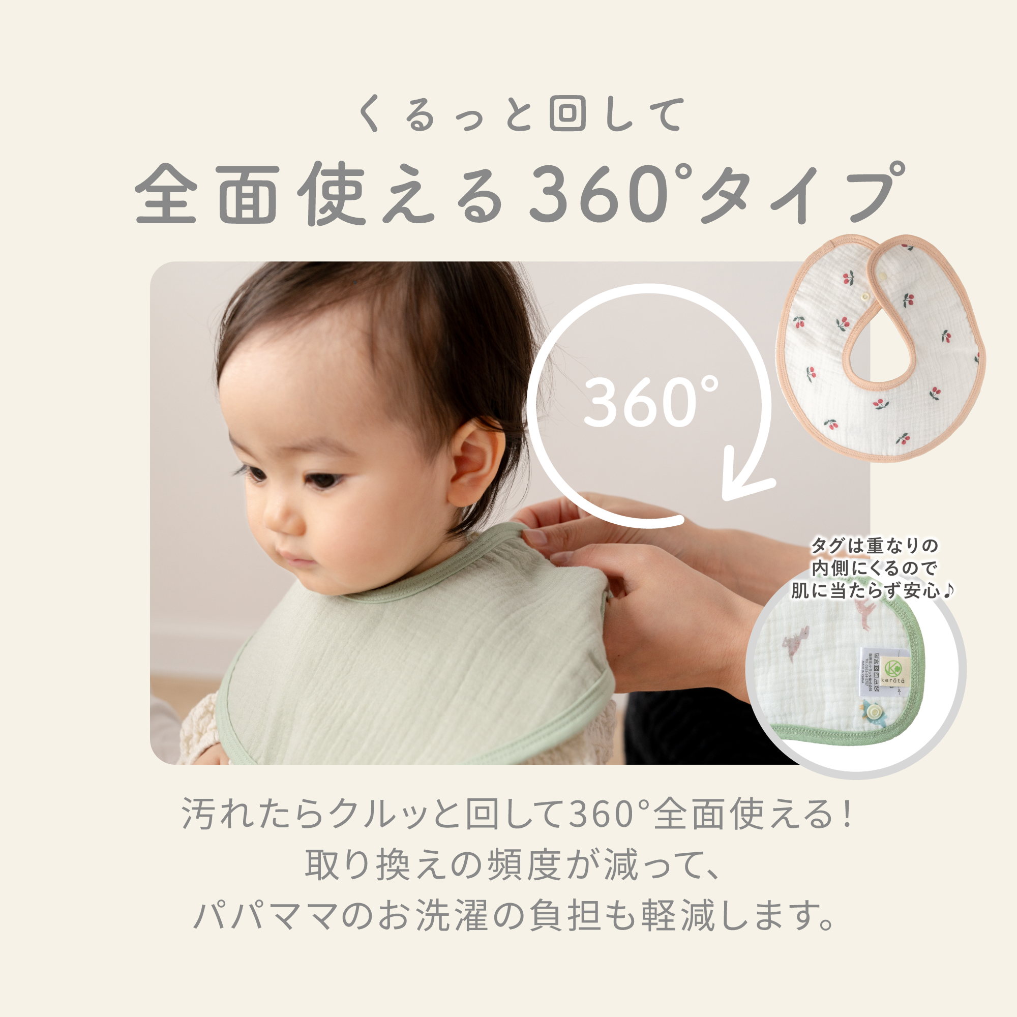 フリフリまんまるスタイ(ボタニカル×カーキ) 【公式通販】