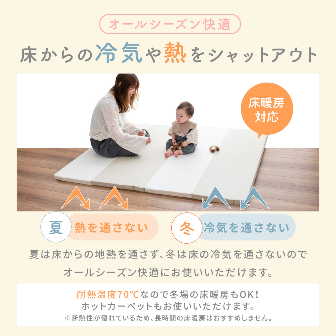 折りたたみシームレスプレイマット 160×120cm（ベージュ×ホワイト）