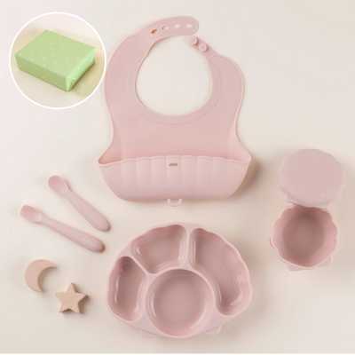 【ギフト】はじめてのもぐもぐを応援！ベビー食器 plus 5点セット（コーラルピンク）《ラッピング済み》