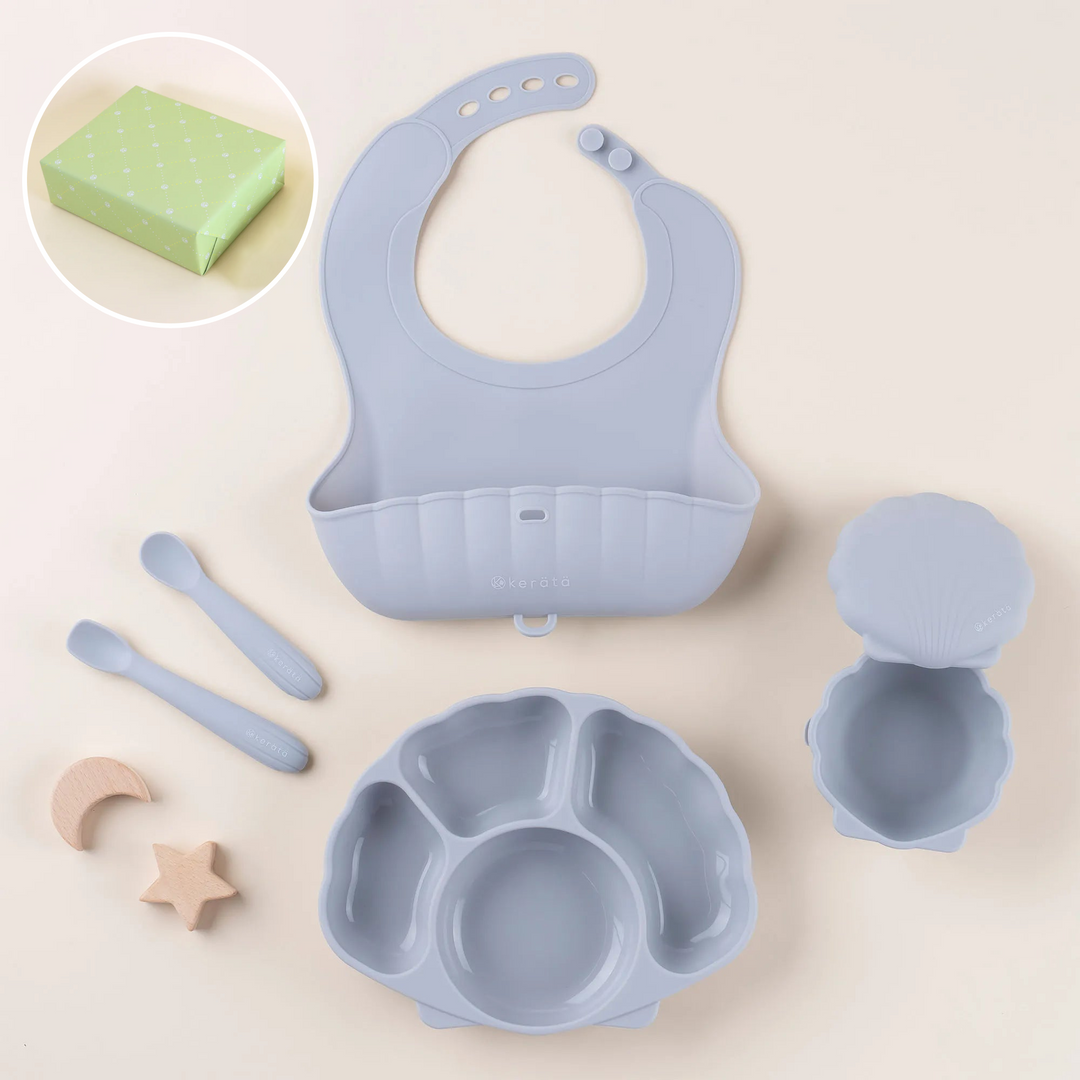 【ギフト】はじめてのもぐもぐを応援！ベビー食器 plus 5点セット（シーグラスブルー）《ラッピング済み》