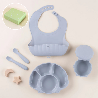 【ギフト】はじめてのもぐもぐを応援！ベビー食器 plus 5点セット（シーグラスブルー）《ラッピング済み》