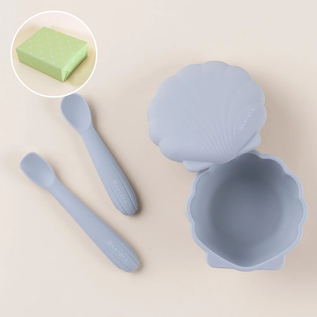 【ギフト】はじめてのもぐもぐを応援！ベビー食器 petite 3点セット（シーグラスブルー）《ラッピング済み》
