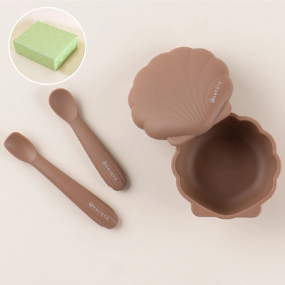 【ギフト】はじめてのもぐもぐを応援！ベビー食器 petite 3点セット（リーフブラウン）《ラッピング済み》