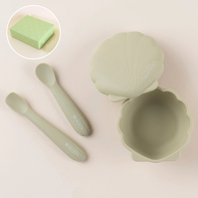 【ギフト】はじめてのもぐもぐを応援！ベビー食器 petite 3点セット（シーウィードグリーン）《ラッピング済み》